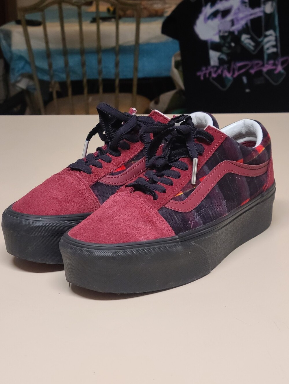 Vans Old Skool Stackfoam Velvet Plaid  casual low top skateboard sneakers size 8